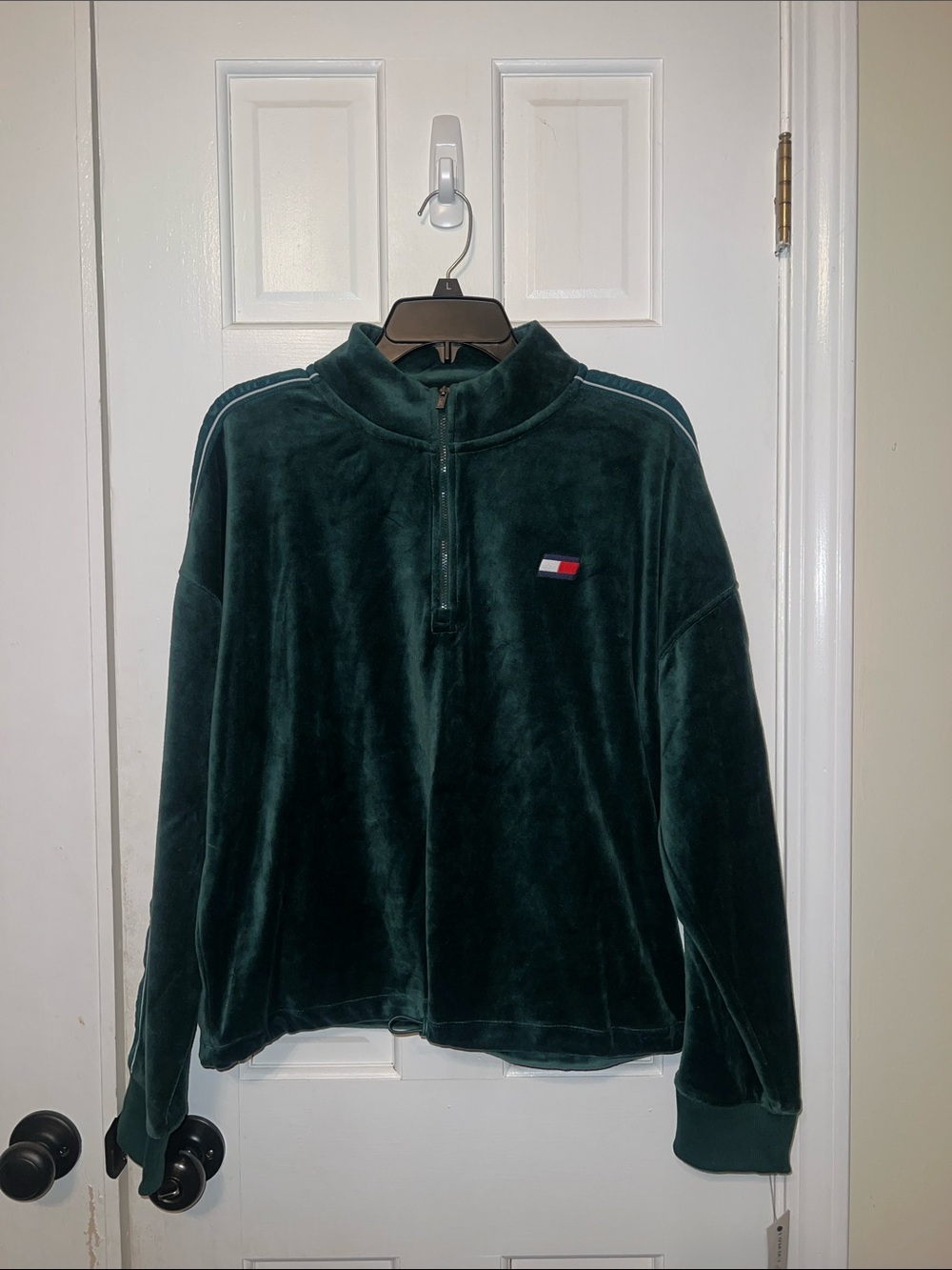 Tommy Hilfiger Dark Green Plush Half‑Zip Velvet Jacket